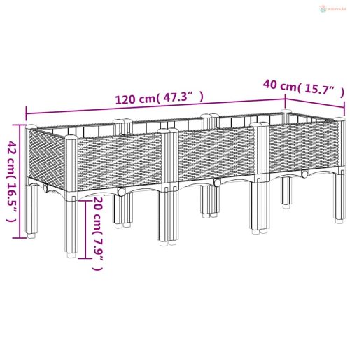 Kékszürke PP rácsos kerti ültetőláda 120 x 40 x 42 cm