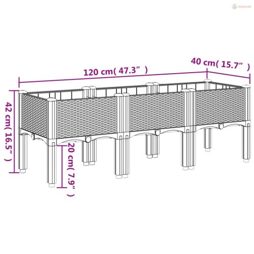 Fekete PP rácsos kerti ültetőláda 120 x 40 x 42 cm