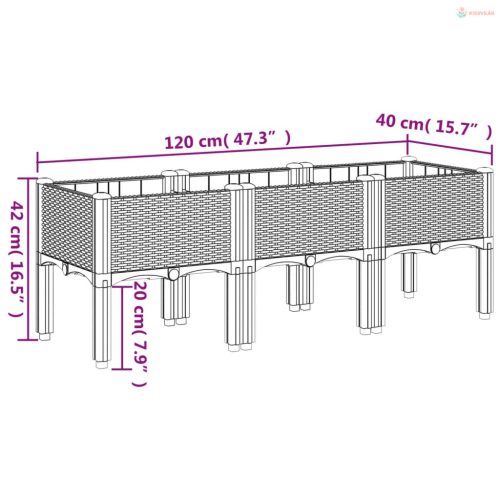 Barna PP rácsos kerti ültetőláda 120 x 40 x 42 cm