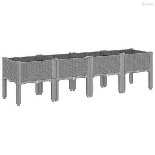 Világosszürke PP rácsos kerti ültetőláda 160 x 40 x 42 cm