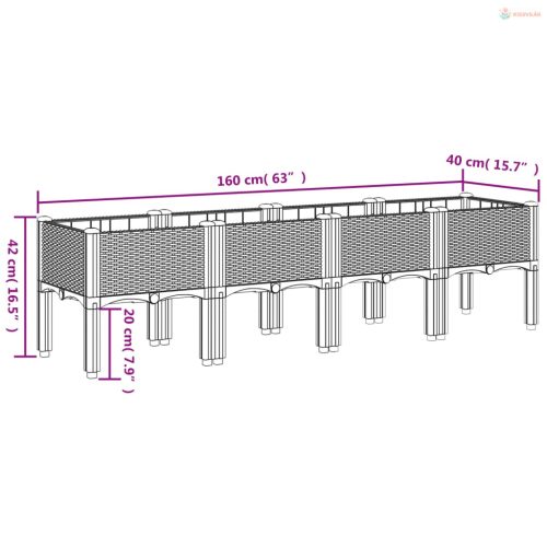 Fehér PP rácsos kerti ültetőláda 160 x 40 x 42 cm