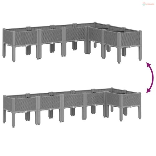 Világosszürke PP rácsos kerti ültetőláda 160 x 120 x 42 cm