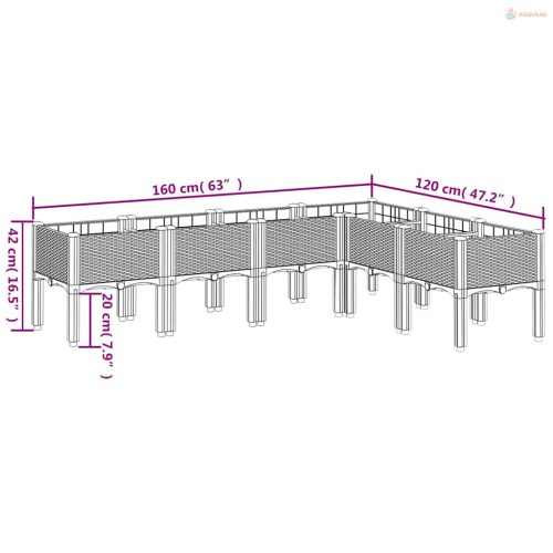 Világosszürke PP rácsos kerti ültetőláda 160 x 120 x 42 cm