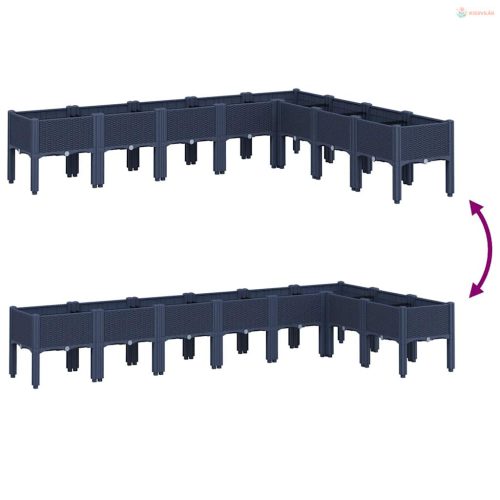 Kékszürke PP rácsos kerti ültetőláda 200 x 160 x 42 cm