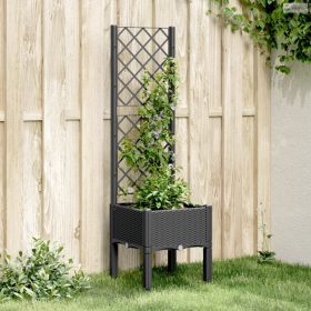   Fekete polipropilén rácsos kerti ültetőláda 40 x 40 x 142 cm
