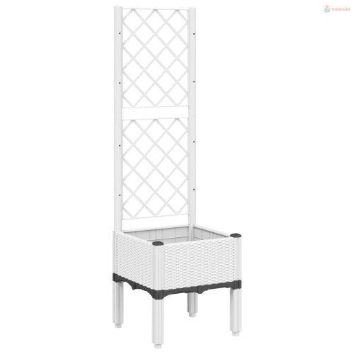 Fehér polipropilén rácsos kerti ültetőláda 40 x 40 x 142 cm