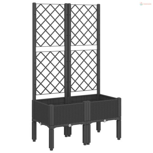 Fekete polipropilén rácsos kerti ültetőláda 80 x 40 x 142 cm
