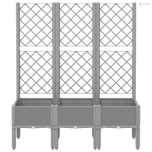 Világosszürke PP rácsos kerti ültetőláda 120 x 40 x 142 cm