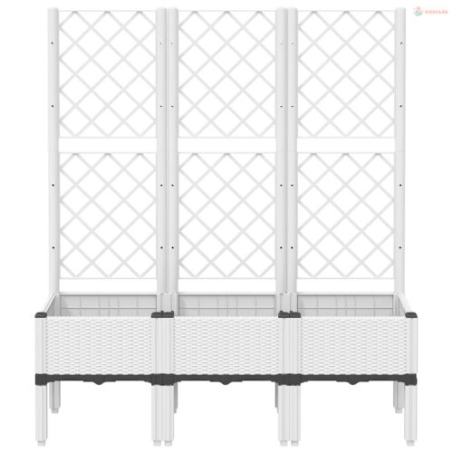 Fehér polipropilén rácsos kerti ültetőláda 120 x 40 x 142 cm