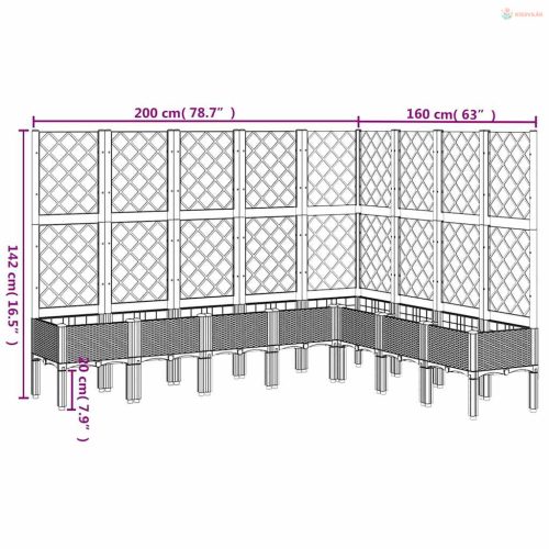 Kékszürke polipropilén rácsos kerti ültetőláda 200 x 160 x 142 cm