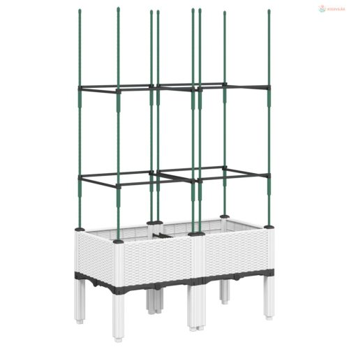 Fehér polipropilén rácsos kerti ültetőláda 80 x 40 x 142,5 cm