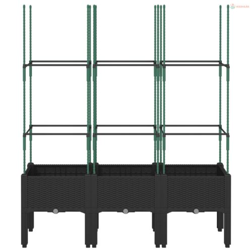 Fekete polipropilén rácsos kerti ültetőláda 120 x 40 x 142,5 cm