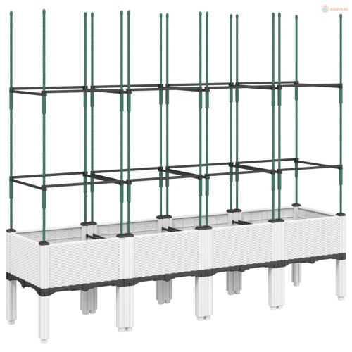 Fehér polipropilén rácsos kerti ültetőláda 160 x 40 x 142,5 cm
