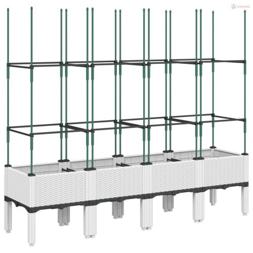 Fehér polipropilén rácsos kerti ültetőláda 160 x 40 x 142,5 cm