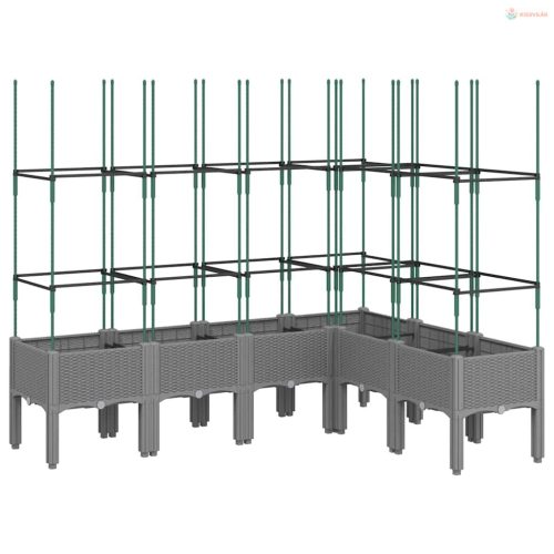 Világosszürke PP rácsos kerti ültetőláda 160 x 120 x 142,5 cm