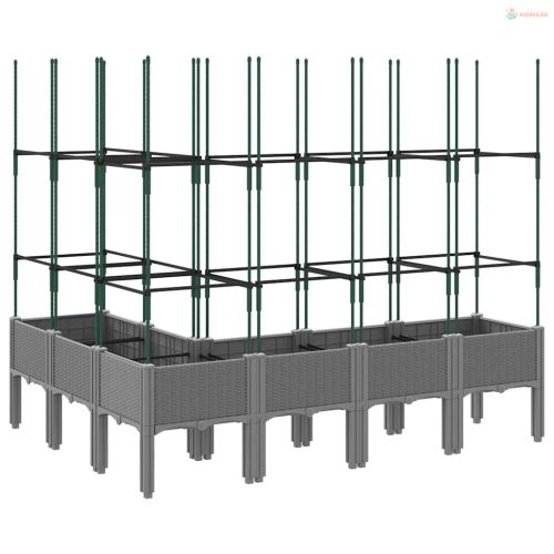 Világosszürke PP rácsos kerti ültetőláda 160 x 120 x 142,5 cm