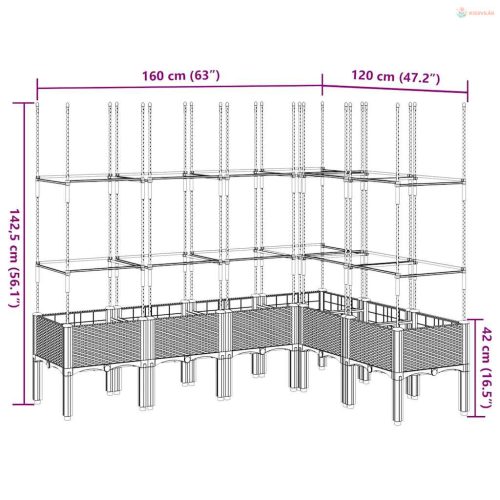 Fekete polipropilén rácsos kerti ültetőláda 160x120x142,5 cm