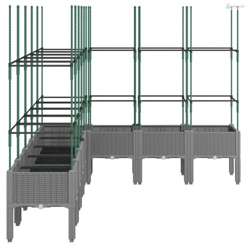 Világosszürke PP rácsos kerti ültetőláda 200 x 160 x 142,5 cm