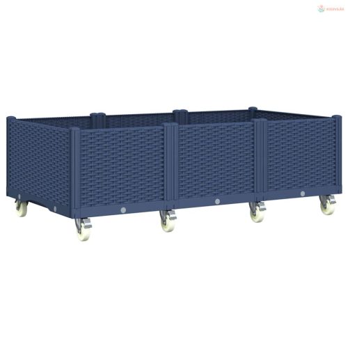 Kékszürke polipropilén rácsos kerekes ültetőláda 150 x 80 x 54 cm