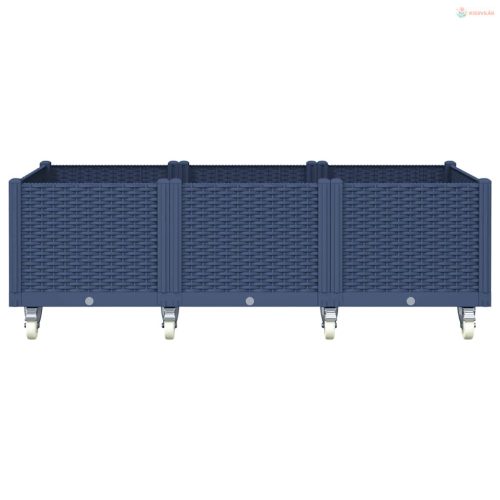 Kékszürke polipropilén rácsos kerekes ültetőláda 150 x 80 x 54 cm