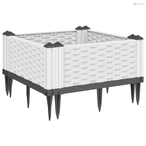 Fehér polipropilén kerti virágláda cövekekkel 42,5x42,5x28,5 cm