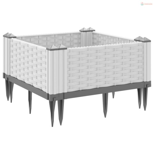 Fehér polipropilén kerti virágláda cövekekkel 42,5x42,5x28,5 cm