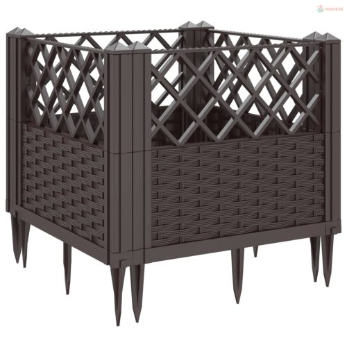 Barna polipropilén kerti virágláda cövekekkel 43,5x43,5x43,5 cm
