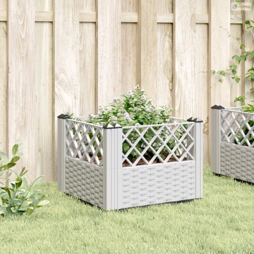 Fehér polipropilén kerti virágláda cövekekkel 42,5x42,5x28,5 cm
