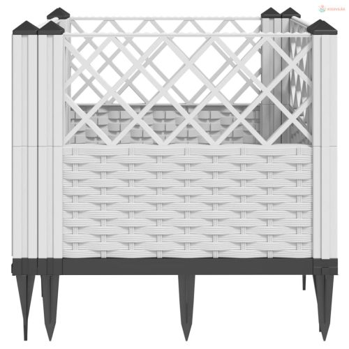 Fehér polipropilén kerti virágláda cövekekkel 42,5x42,5x28,5 cm