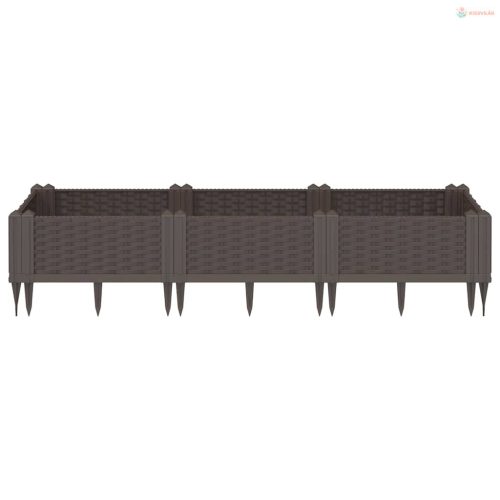Barna polipropilén kerti virágláda cövekekkel 125x40x28,5 cm