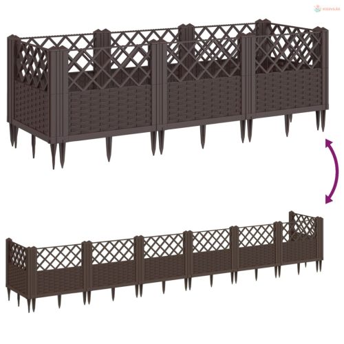 Barna polipropilén kerti virágláda cövekekkel 123,5x43,5x43,5cm