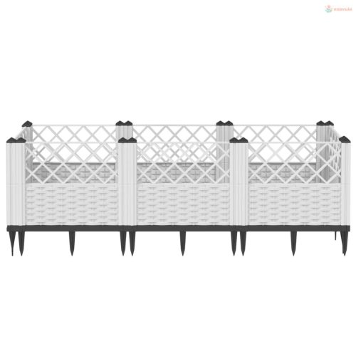 Fehér polipropilén kerti virágláda cövekekkel 123,5x43,5x43,5cm