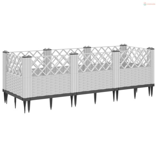 Fehér polipropilén kerti virágláda cövekekkel 123,5x43,5x43,5cm