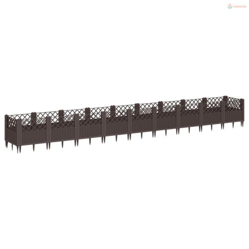 Barna polipropilén kerti virágláda cövekekkel 363,5x43,5x43,5cm