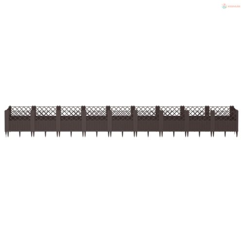 Barna polipropilén kerti virágláda cövekekkel 363,5x43,5x43,5cm