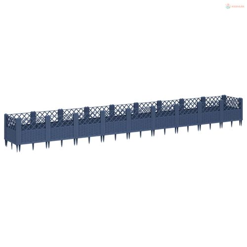 Kékszürke PP kerti virágláda cövekekkel 363,5 x 43,5 x 43,5 cm