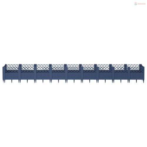 Kékszürke PP kerti virágláda cövekekkel 363,5 x 43,5 x 43,5 cm