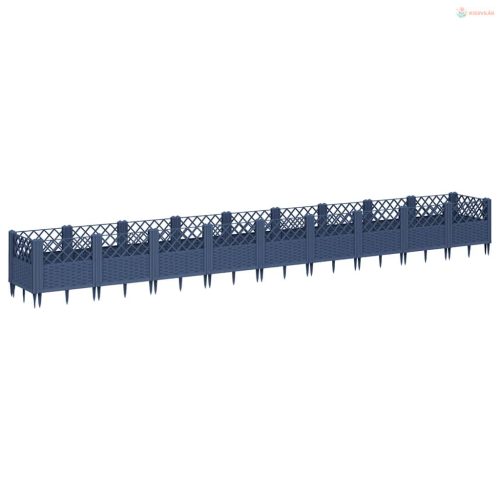 Kékszürke PP kerti virágláda cövekekkel 363,5 x 43,5 x 43,5 cm