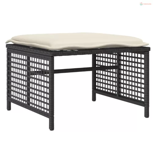 4 részes fekete polyrattan üveg kerti ülőgarnitúra párnával