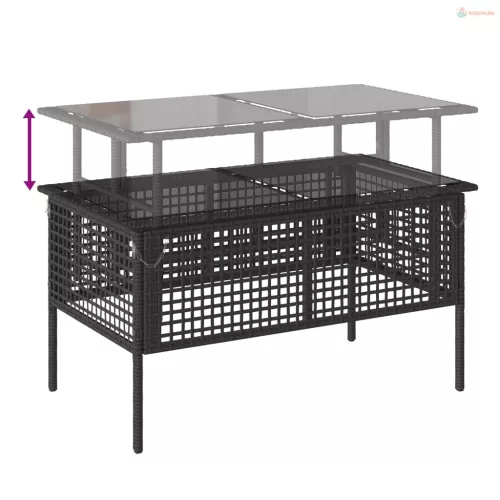 4 részes fekete polyrattan üveg kerti ülőgarnitúra párnával