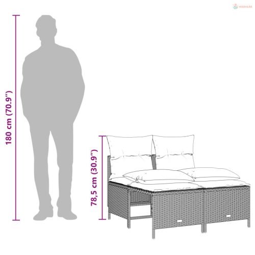 4 részes világosszürke polyrattan kerti ülőgarnitúra párnákkal