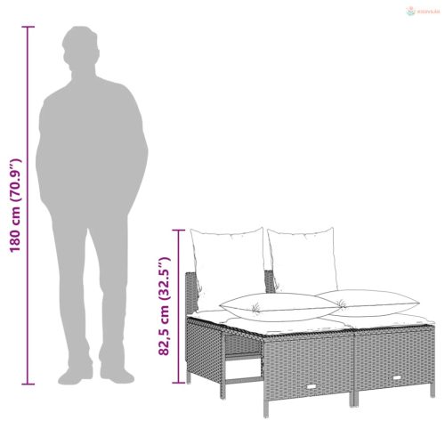 4 részes világosszürke polyrattan kerti ülőgarnitúra párnákkal