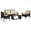 4 részes fekete polyrattan kerti ülőgarnitúra párnákkal