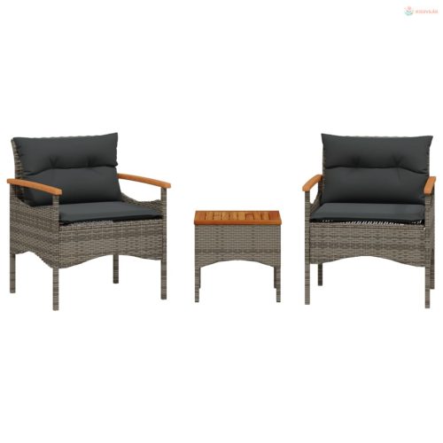 3 részes szürke polyrattan kerti ülőgarnitúra párnákkal