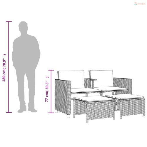 2 személyes barna polyrattan kerti kanapé asztallal/székkel