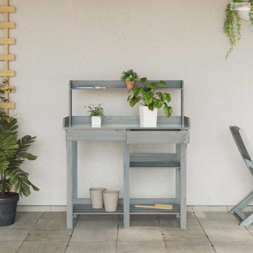 Szürke tömör fenyőfa polcos ültetőpad