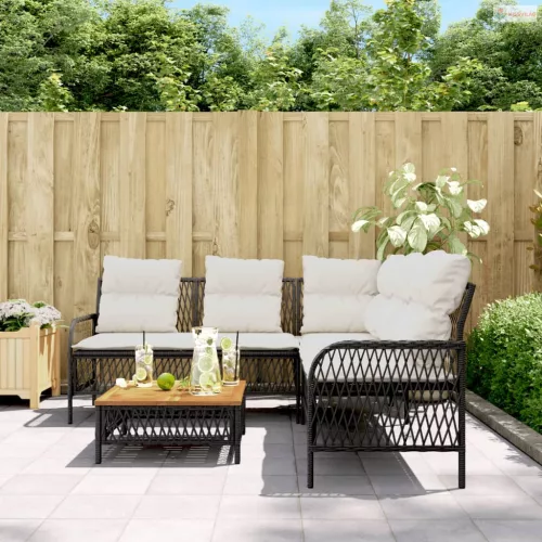 2 részes fekete polyrattan kerti ülőgarnitúra párnával