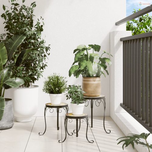 3 db terrakotta és fehér kerámia növényállvány