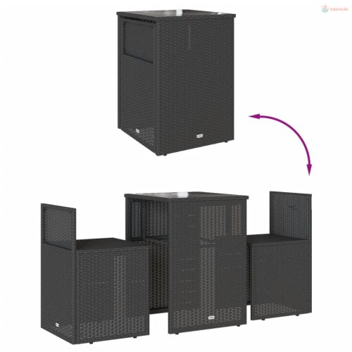 3 részes fekete polyrattan bisztrógarnitúra párnával