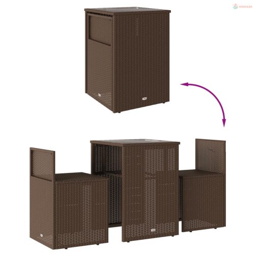 3 részes barna polyrattan bisztrógarnitúra párnákkal